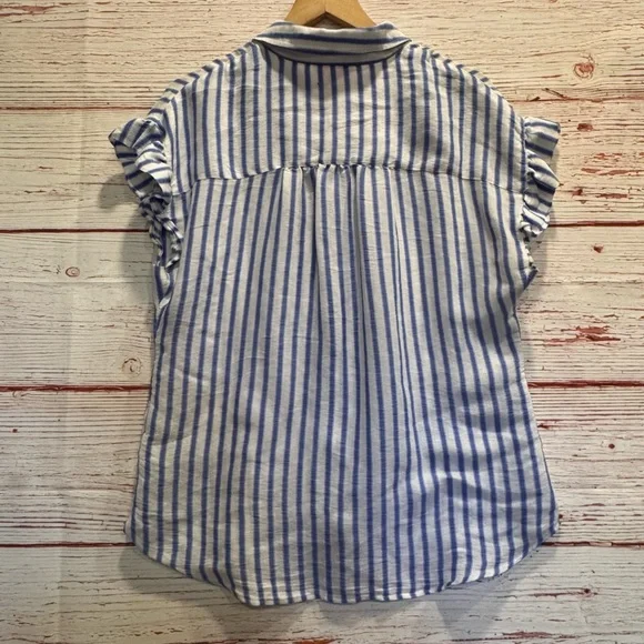 Lilly Pulitzer Leighton Shirt in Bennet Blue Beachy Yard Stripe Sz M - Picture 9 of 12